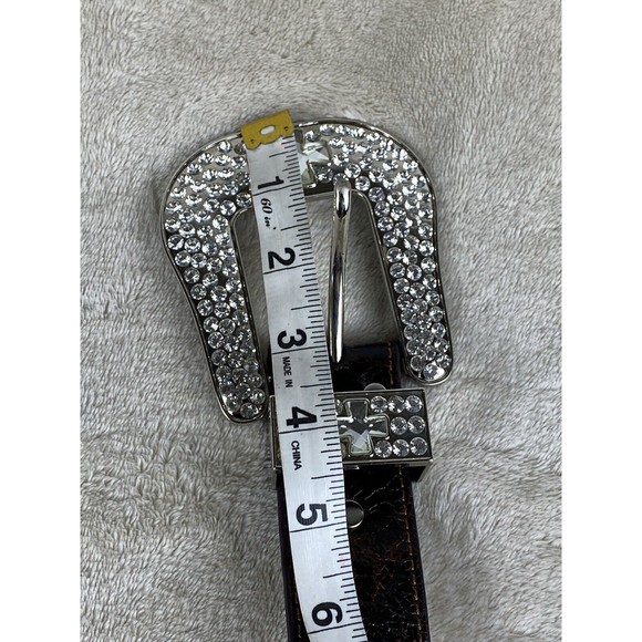 Nocona Western Belt Leather Bling Cross  Embroidered Wings Cowgirls Brown Belt